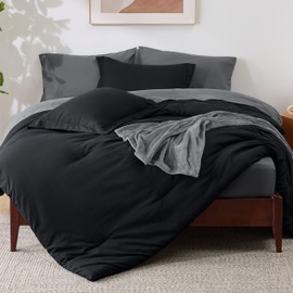 Bedsure Queen Comforter Set - 8 Pieces Solid Queen Size Bed in a Bag, Black Bedding Set with Soft Fleece Microfiber Bed Blanket, Prewashed Bed Comforter for All Seasons, Sheets, Pillowcases & Shams