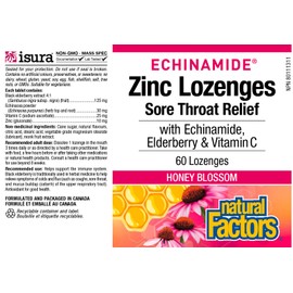 Natural Factors Zinc Lozenges with Echinamide, Elderberry & Vitamin C – Honey Blossom Flavour - 60s
