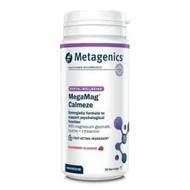 Metagenics MegaMag Calmeze Magnesium Powder - High Potency Magnesium Glycinate for The Reduction of Fatigue & Tiredness - Raspberry, 30 Servings