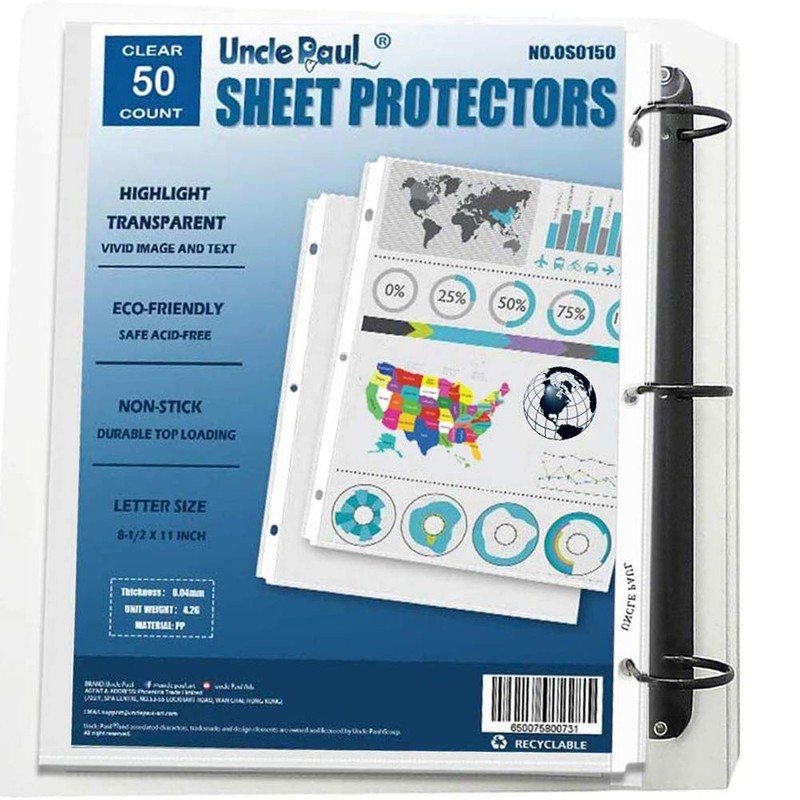 Clear Sheet Protectors for 3 Ring Binders - 50 Pack
