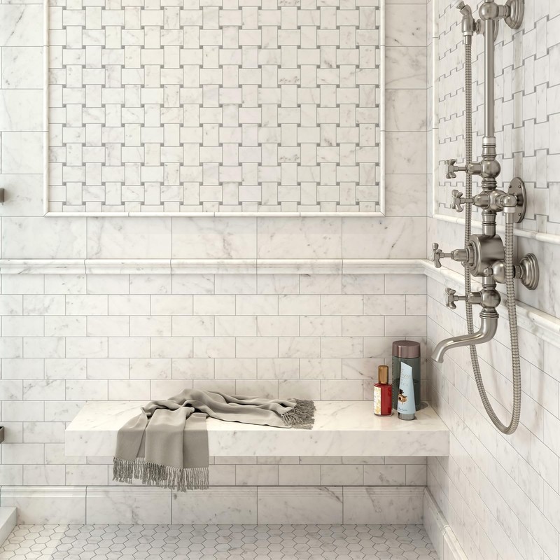 Retheno Carrara White 8 Pack of 2x12'' Marble Chair Rail