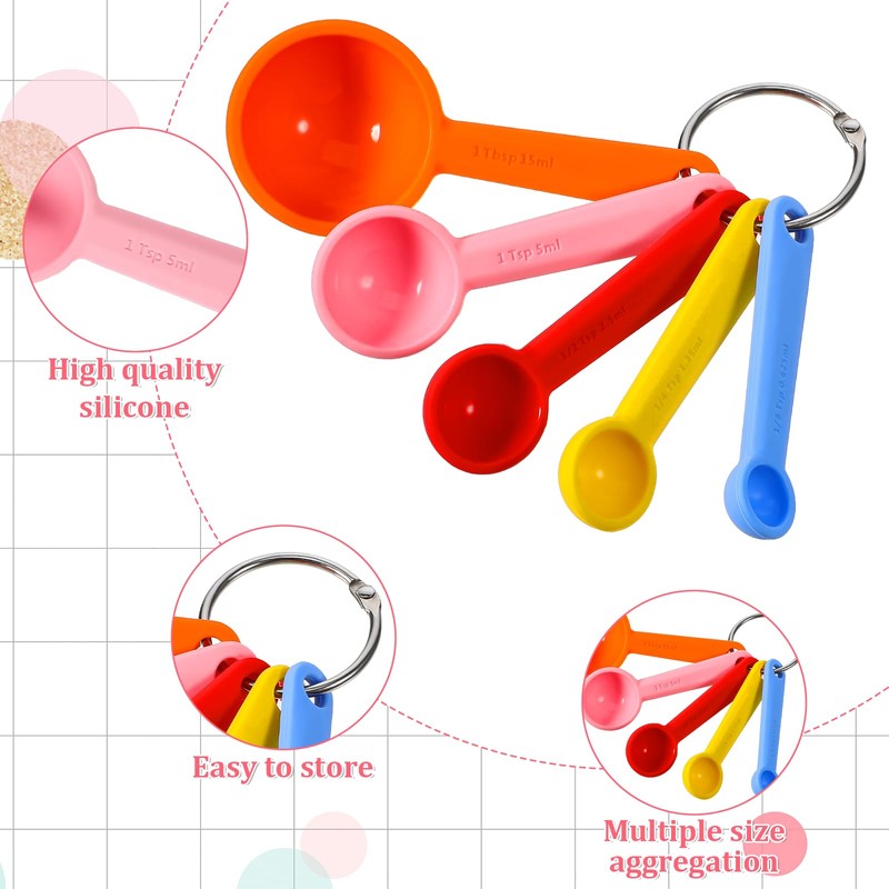 5 Pcs Silicone Measuring Spoons Cups Teaspoon Tablespoon with Hang