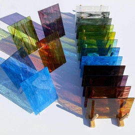 LITMIND 24 Sheets Streaky Translucent Opal Stained Glass Sheets – 6x4 Inch Smooth Art Glass in 12 Rainbow Colors for Mosaics, Suncatchers & DIY Crafts
