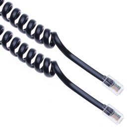 Keple RJ10 Telephone Cable Lead Curved Spring-Loaded Spiral Handset Wire 3 Metres Compatible with Landline Telephones AT&T, Cisco, NEC, ROLM, ITT, TI (Black