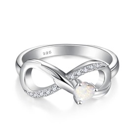 STARCHENIE Infinity Promise Ring 925 Sterling Silver Angel Wings Heart Opal Ring for Women Size 8