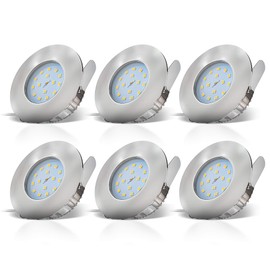 LED Bathroom Recessed Spotlight Ultra Flat Including 6 x 5W LED Module 230V IP44 Bathroom Suitable LED Recessed Bathroom Ceiling Spotlights, Set of 6 230V, Round, Warm White, Plastic, Matt Nickel, EEK A+, 6 x 400 Lumens, Installation Depth Only 30 mm