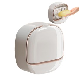 1 Piece Wall-Mounted Soap Dish, Waterproof and Dustproof Soap Dish, No Punching Design, Soap Dish with Drain Box, Suitable for Bathroom, Toilet, Wash Basin, Etc. (White)