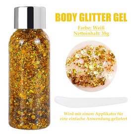 Glitzer Gesicht, Gold Body Glitter Gel, Chunky Meerjungfrau Glitzer Make Up Pailletten, Festival Body Lotion Flüssiger Lidschatten, Körperglitzer Funkelnde für Haare Lippen Nägel, Schminke für Party