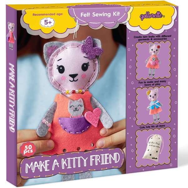qollorette Felt Sewing Kit for Children, Make Your Own Kitty Toy, Kids' Craft Kit - Childrens Sewing Kit for Kids, Learn to Sew & Play