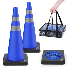 BATTIFE [2 Pack] 28 Inch Collapsible Traffic Safety Blue Cones with Black Weighted Base, Multi Purpose Pop-up Cones and Reflective Collar, for Road Parking, Driving Practice.