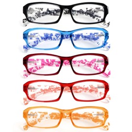 prtcslwd 5 Pack Reading glasses for Women Men Fashion Square Spring Hinge Computer Readers (5 Pack, 1.5, Diopters)