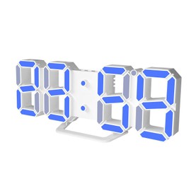DollaTek 3D Alarm Clock LED Date Display Digital Temperature Snooze Table Wall Hanging - White shell blue word