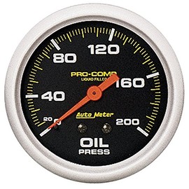 Auto Meter 5422 Pro-Comp; Liquid-Filled Mechanical Oil Pressure Gauge; 2 5/8 in; 0-200 psi; Incl. 1/8/0.25 in. NPT Fittings; 6 ft. Nylon Tubing;