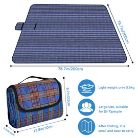 Cleaneaty Picnic Blanket, Foldable Outdoor Beach Blanket Waterproof Beach Rug Lightweight Picnic Mat with Handle for Hiking Travelling Beach Camping Parks Family (200x200cm, Blue)