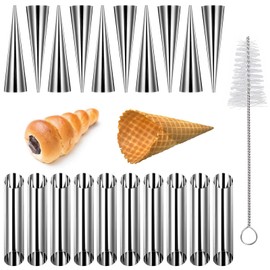 HOFURME 21 Pcs Cream Horn Mold Kit, Non-stick Stainless Steel Cream Horn Molds For Baking With Cleaning Brush, Cannoli Form Tubes Kit or Danish Pastry Lady Lock Forms Creams Roll Croissant