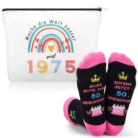 Xuniea Funny Gifts for Women 50th Birthday Includes 1975 Cosmetic Bag 50th Birthday and 50th Birthday Socks Makeup Bag and Stockings Gift for Women Vintage 1975