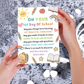 First Day of School Card for Kids Students, 1st Day of School Sign for Son Daughter, First Day of Kindergarten Preschool Sign for Girls Boys, Back to School-Supplies Bulk for Kids Classrooms