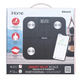 iHome Digital WiFi Smart Scale for Body Weight, Weight Scale, Including BMI, Body Fat, Muscle Mass, Batteries Included (Black Smart WiFi)