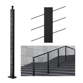 VEVOR Cable Railing Post, 42" x 1" x 2" Steel 30° Angled Hole Stair Railing Post, 12 Pre-Drilled Holes, SUS304 Stainless Steel Cable Rail Post with Horizontal and Curved Bracket, 1JZLGZHS1067HNEKBV0