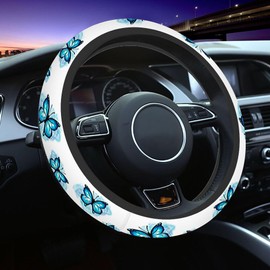 NOMEDOGYIm Butterfly Elastic Steering Wheel Cover Blue Butterfly Flying Steering Wheel Cover Anti Slip Protective Case Universal Stretch Steering Protector