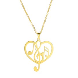 SBI Jewelry Love Heart Music Necklace Women Gold Jewellery for Her Musician Birthday Charm Gift Pendant Necklaces for Family Friends