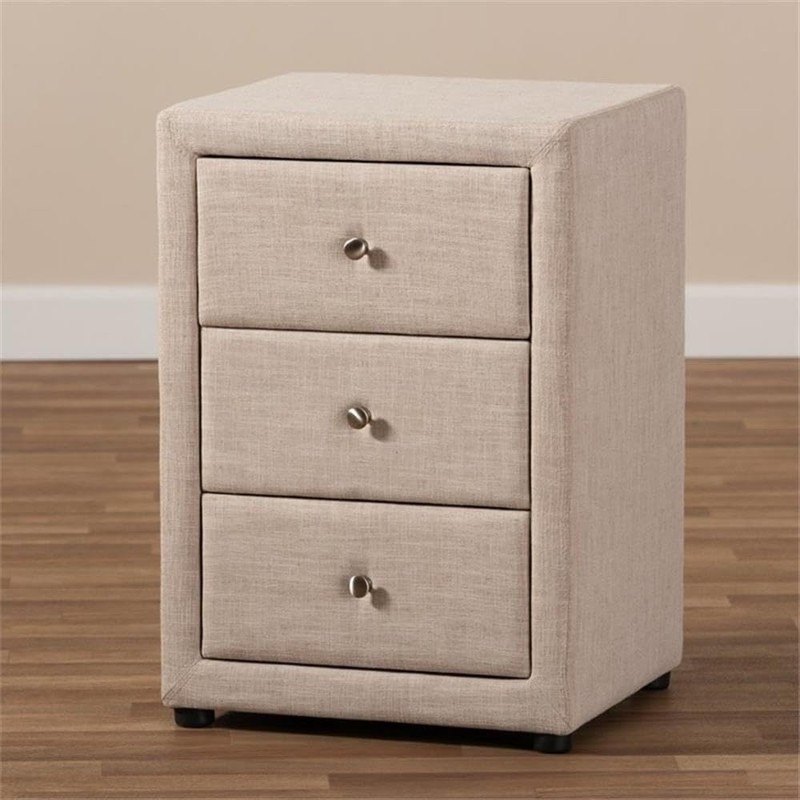 Baxton Studio Tessa 3 Drawer Fabric Upholstered Nightstand in Beige