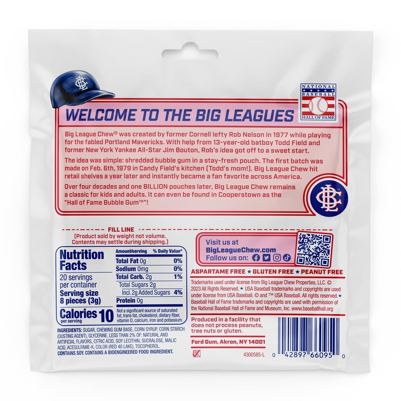 Big League Chew Slammin' Strawberry Bubble Gum - Sweet Strawberry