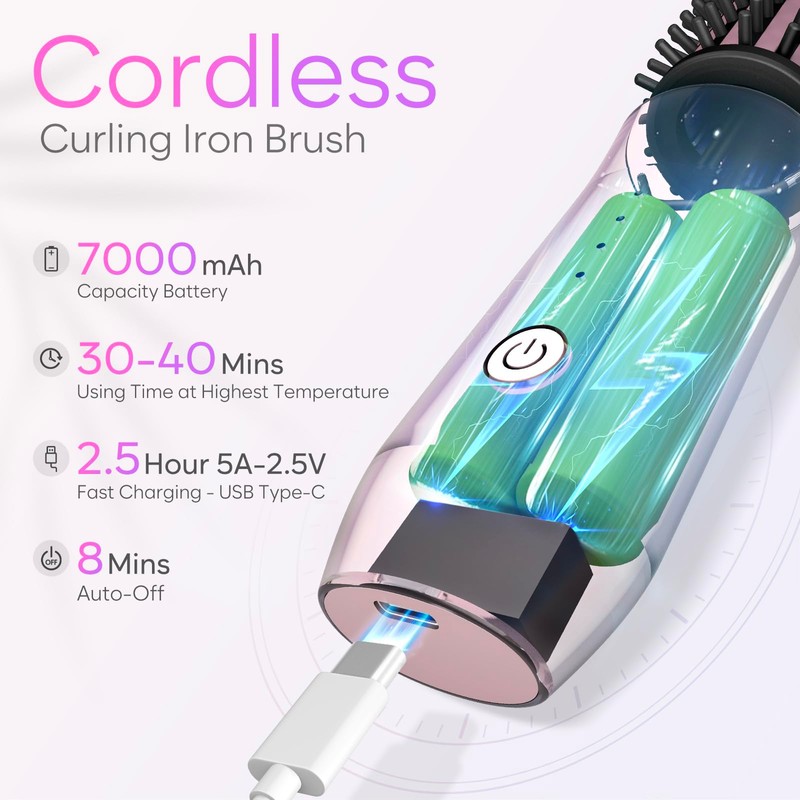 Cordless Curling Iron Brush, 3-in-1 Portable Curling Iron, 2024 New