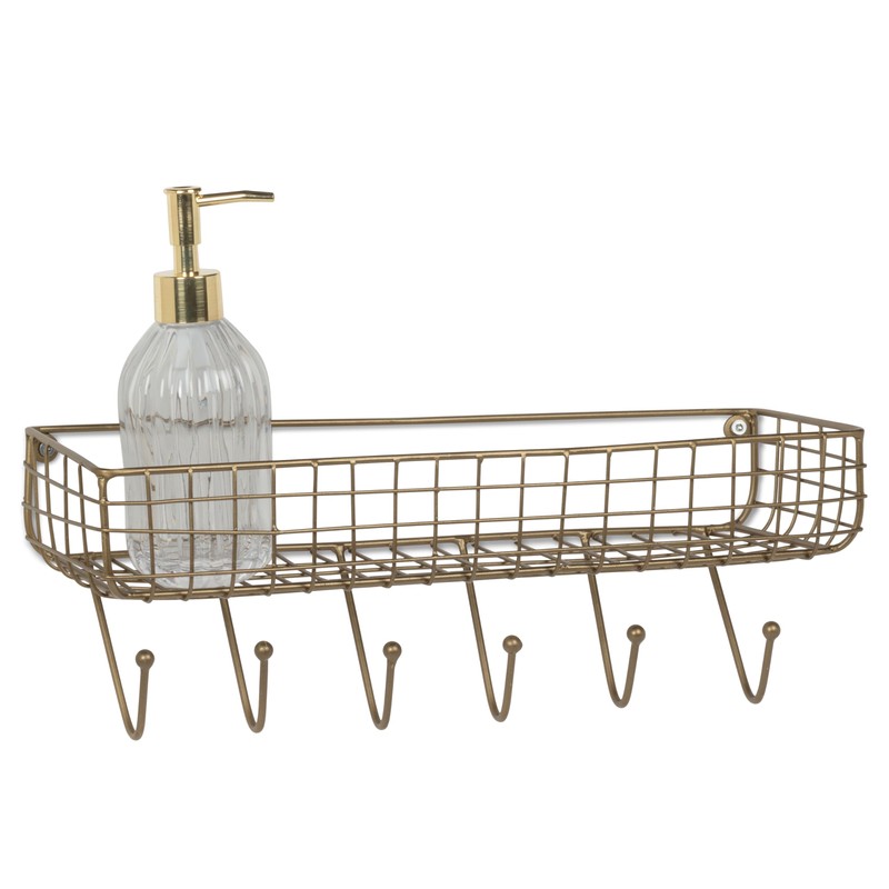 Abbott Collection Wall Basket Shelf with 6 Hooks - Metal,
