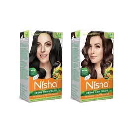 Nisha Creme Hair Color Combo Pack Rich, Bright, Long Lasting Shine Hair Colour (60gm + 90ml + 18ml Nisha Conditioner) (Pack of 2, Natural Black & Dark Brown)