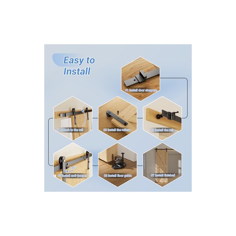 CCJH 6 Feet Heavy Duty Sturdy Sliding Barn Door Hardware