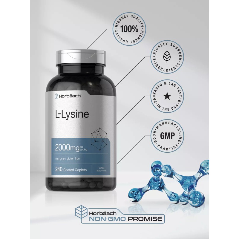 Horbäach L-Lysine 2000mg | 240 Caplets | Vegetarian, Non-GMO, Gluten
