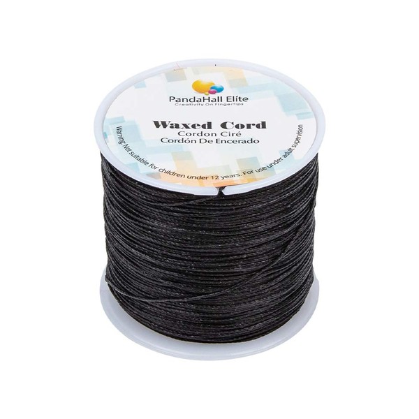 PH PandaHall Black Waxed Polyester Cord, 116 Yards 0.5mm Round