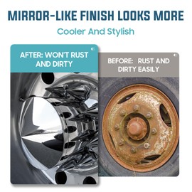 Rear Axle Wheel Covers Kit 33mm Axle Cover Chromed Thread-On Standart Lug Nut Covers with Removable Hub Caps for Semi Truck (Installation Tool Included)