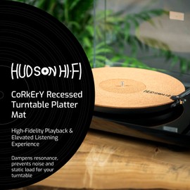Corkery Recessed Turntable Mat - 1-8" Cork Turntable Mat & Anti Static Slipmat for Damped Resonance - for Cleaner Audio Output, Vinyl Cork Mat & Slipmat Record Player