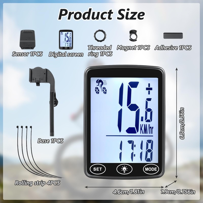 AMFUN Bike Computer Wireless,2.4 inch LCD Screen Auto Backlight,Universal 24