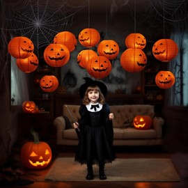 12pcs 10in Floating Jack-O-Lanterns with Wand and 24pcs LED Tea Lights for Decor