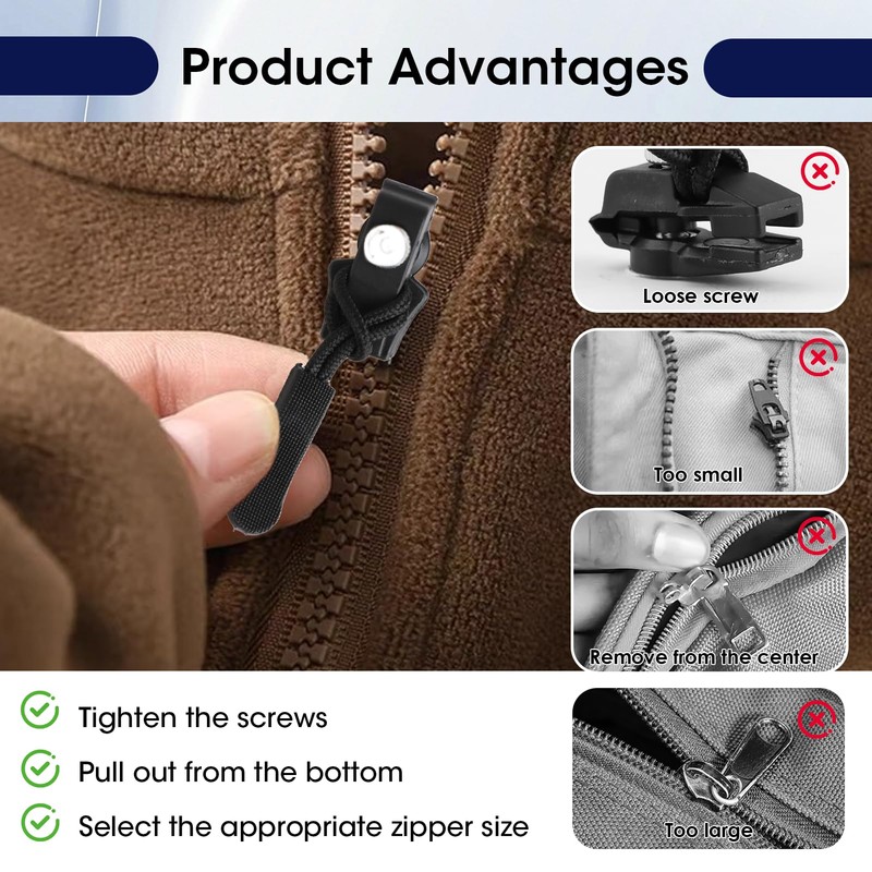 9 PCS Zip Repair Kit 3 Sizes Replacement Zipper Puller