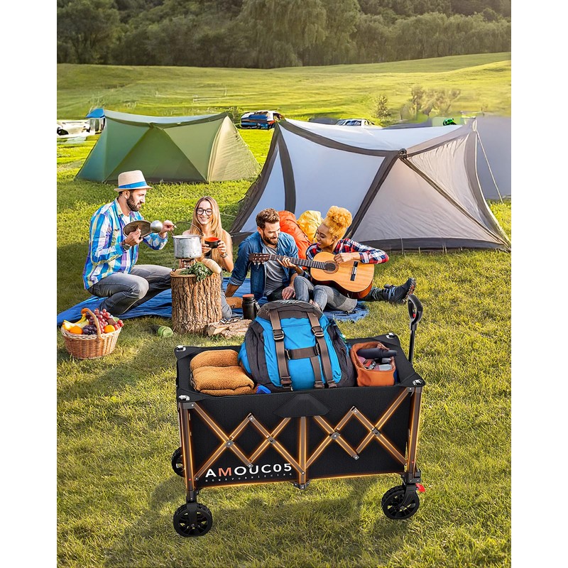 AMADA HOMEFURNISHING Wagons Carts Foldable, Collapsible Wagon with 360° Rotating