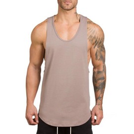 ZUEVI Men's Muscular Cut Open Sides Tank Tops Bodybuilding T-Shirts(Khaki-M)