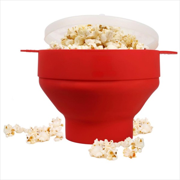 Microwave Popcorn Maker Bowl, Silicone, Collapsible, with Lid, BPA-Free, Dishwasher