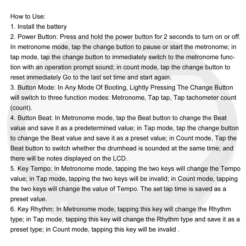 8in Drum Metronome Digital LCD Analog Electronic Percussion Beat Rhythm