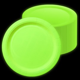 APUXXJUPA Glow in the Dark Neon Birthday Plates, 50 Pcs 9 x 9 inches Yellow Bulk Paper Plates Glow Party Plates for Neon Glow Party Supplies Let's Glow Party Decorations