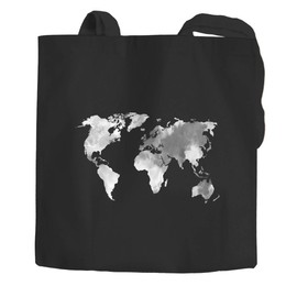 Autiga Jute Bag World Map Watercolour World Map Cotton Bag Fabric Bag Shopping Bag Black 2 Long Handles, World Map Black