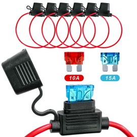 ciciment 6 Pcs Inline Fuse Holder 32V 16AWG, Waterproof Blade Fuse Holder with Copper Wire, Includes 3 * 10A 3 * 15A Fuses for Car, Truck, Motorcycle, Boat