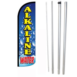 NEOPlex -"Alkaline Water" Feather Flag and Pole Set - Includes 12' Windless Swooper Feather Flag, and 15-Foot Flagpole (NO Mount)
