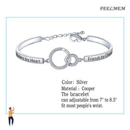 FEELMEM Cousins Bracelet Cousins By Blood Sisters By Heart Friends By Choice Bangle Bracelet Cousin Gift for Cousin Friend(Silver)
