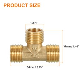 uxcell Brass Tee Pipe Fitting, 1/2 NPT (Male x Male x Male) 3-Way T-Connector Fitting Coupler Adapter for Gas Transport Connect Pipelines