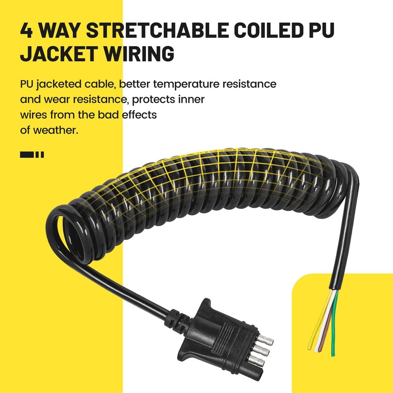 Oyviny 4 Way Flat Trailer Wiring Harness Coiled Cable 10.5