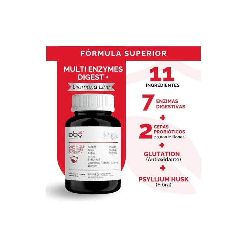 Oby Multi Enzimas digestivas, Probióticos | 7 tipos enzimas +